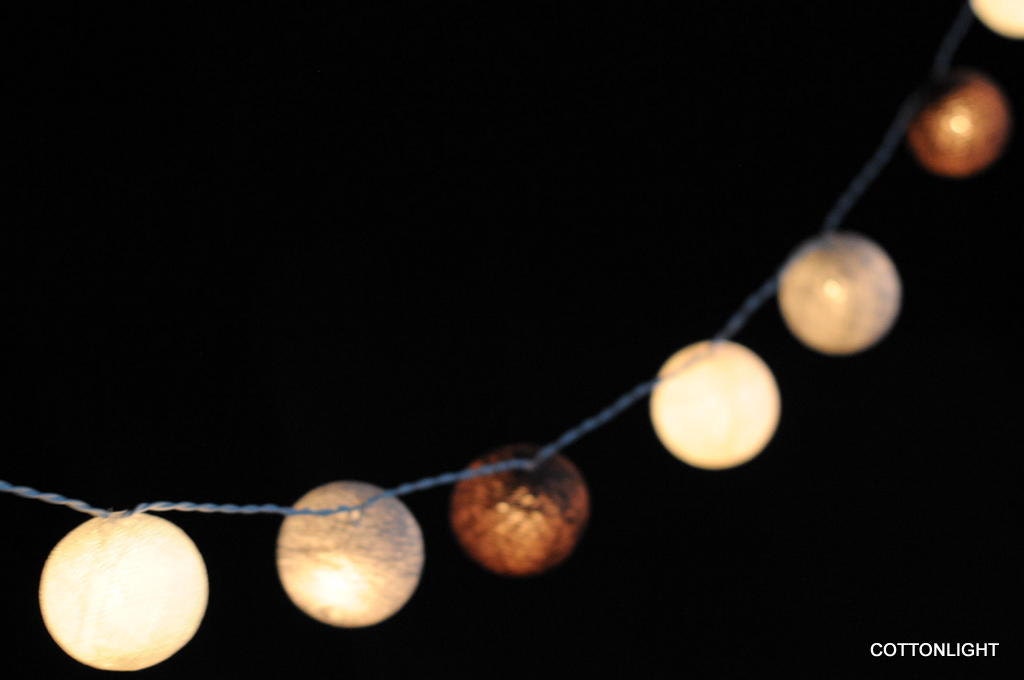 35 lights handmade French chocolate cookie cream color cotton ball string light garland European decor warm rustic style