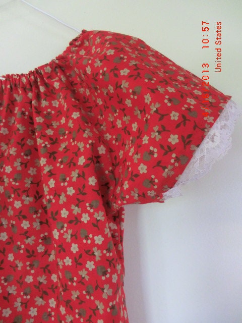 Red Cotton Summer Peasant BLOUSE  Size 12 BRAND NEW