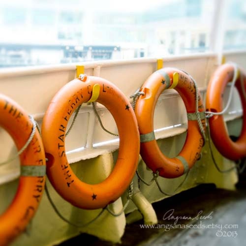Boat photo, Hong Kong, Travel photography, Star Ferry, Life buoy, Orange, Oriental, nautical, boating, sea, for him, office decor