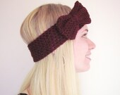 Crochet Bow Ear Warmer Headband in Wine Oxblood