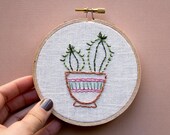 Cactus Succulent Embroidery - 4 Inch Hoop Art - Hand Embroidered - Southwestern Botanical Wall Art - Stitched Art - Plant