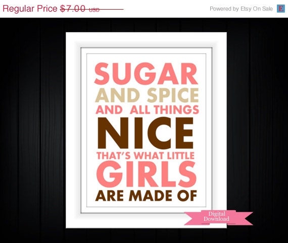 SALE Sugar and Spice Print  Baby girl Nursery  Digital Download PDF