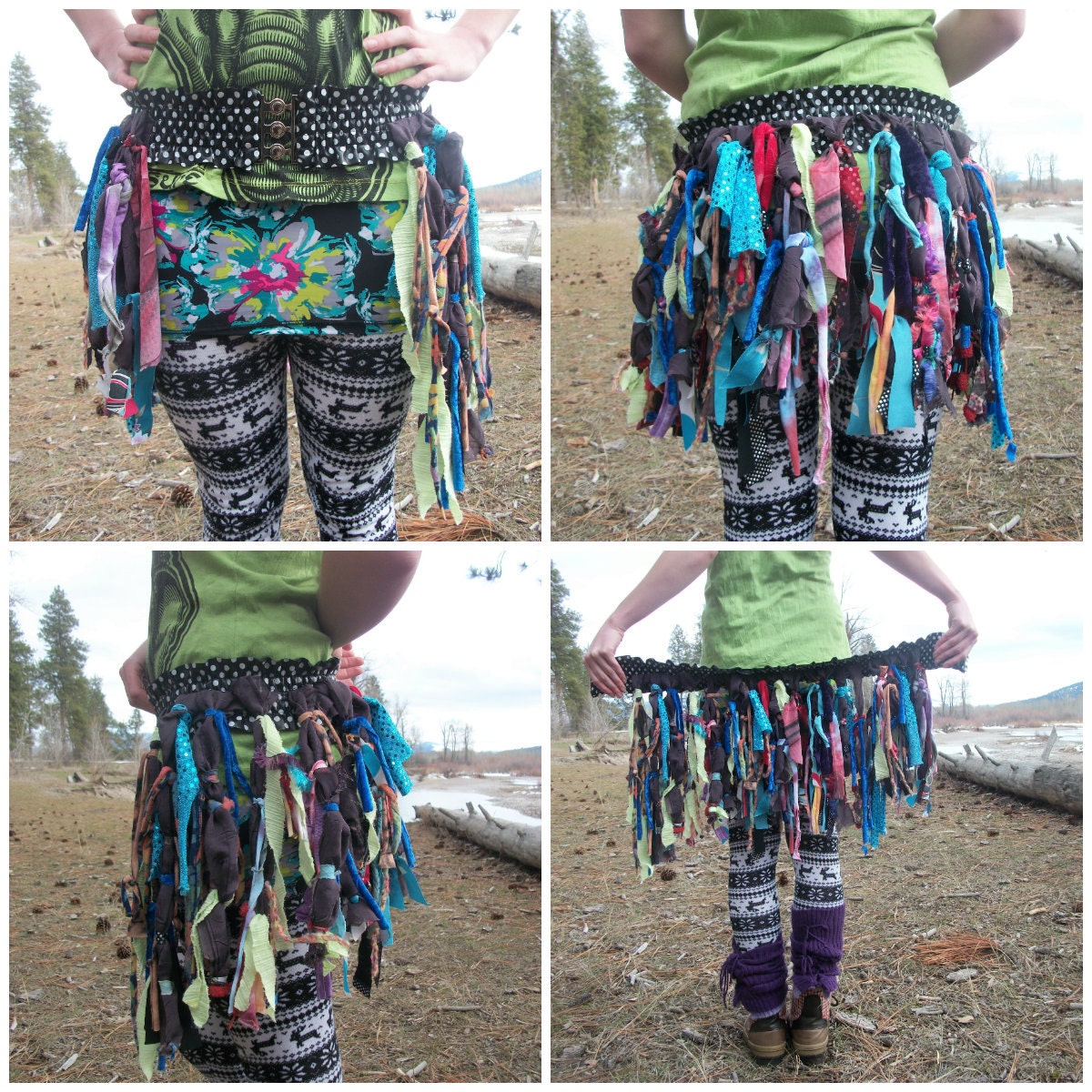 Upcycled Fabric Scrap Flow Fairy Festival Gypsy Belted Skirt