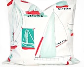 Nautical Sailboats Pillow Covers Teal Aqua Red Navy Beige Decorative Pair 18x18