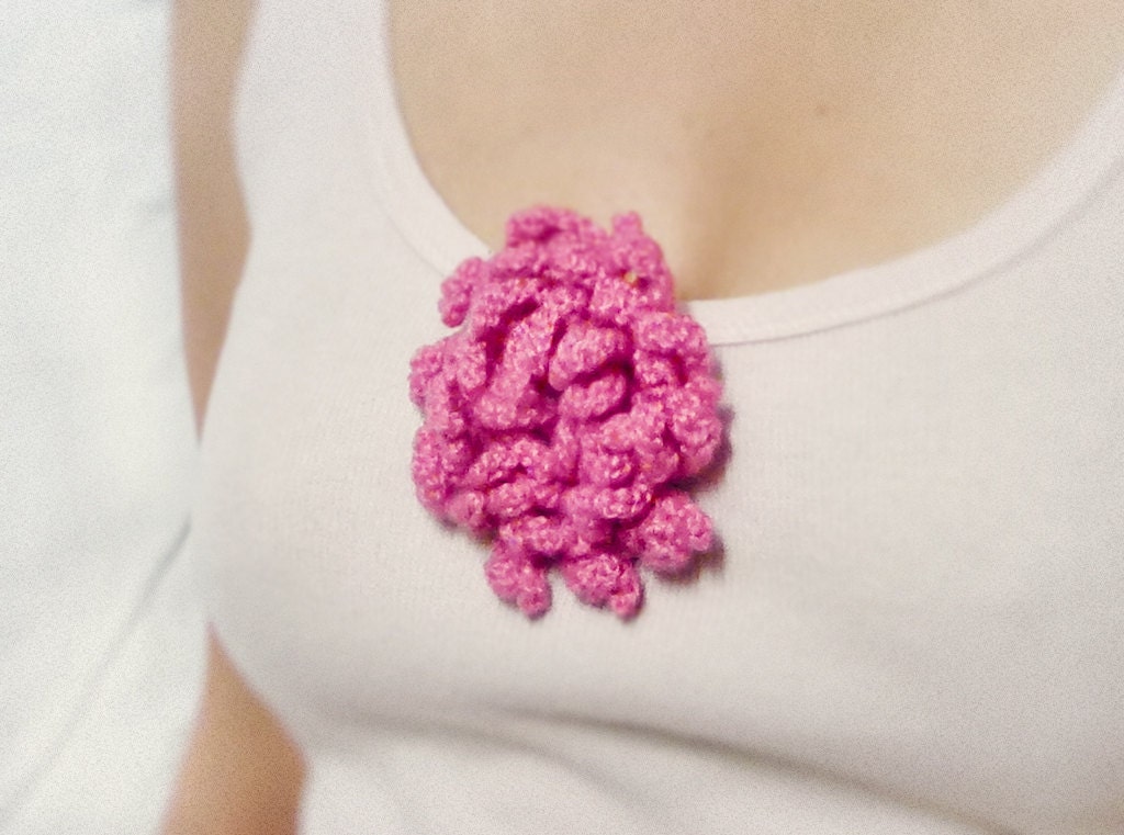 Pink flower crochet brooch/ pin Spring fashion rustic chic accessories. Mothers day gift idea
