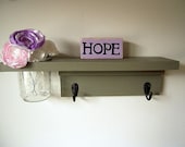 Primitive Country Spice Rack with Mason Jar Vase in distressed color of your choice - Organizer Display Shelf With Hooks - Rustic Shelf
