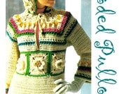 Vintage 70s Crochet "HOODIE" Hooded Pullover Sweater - PDF Pattern - Rose Motif