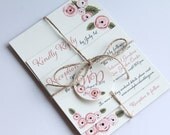 Wendy Collection - Vintage floral rustic barn country style wedding invitation with flowers - DEPOSIT
