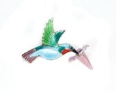 3D Flower & Hummingbird Sterling Silver Cloisonne Pin Brooch by Ikki Matsumoto