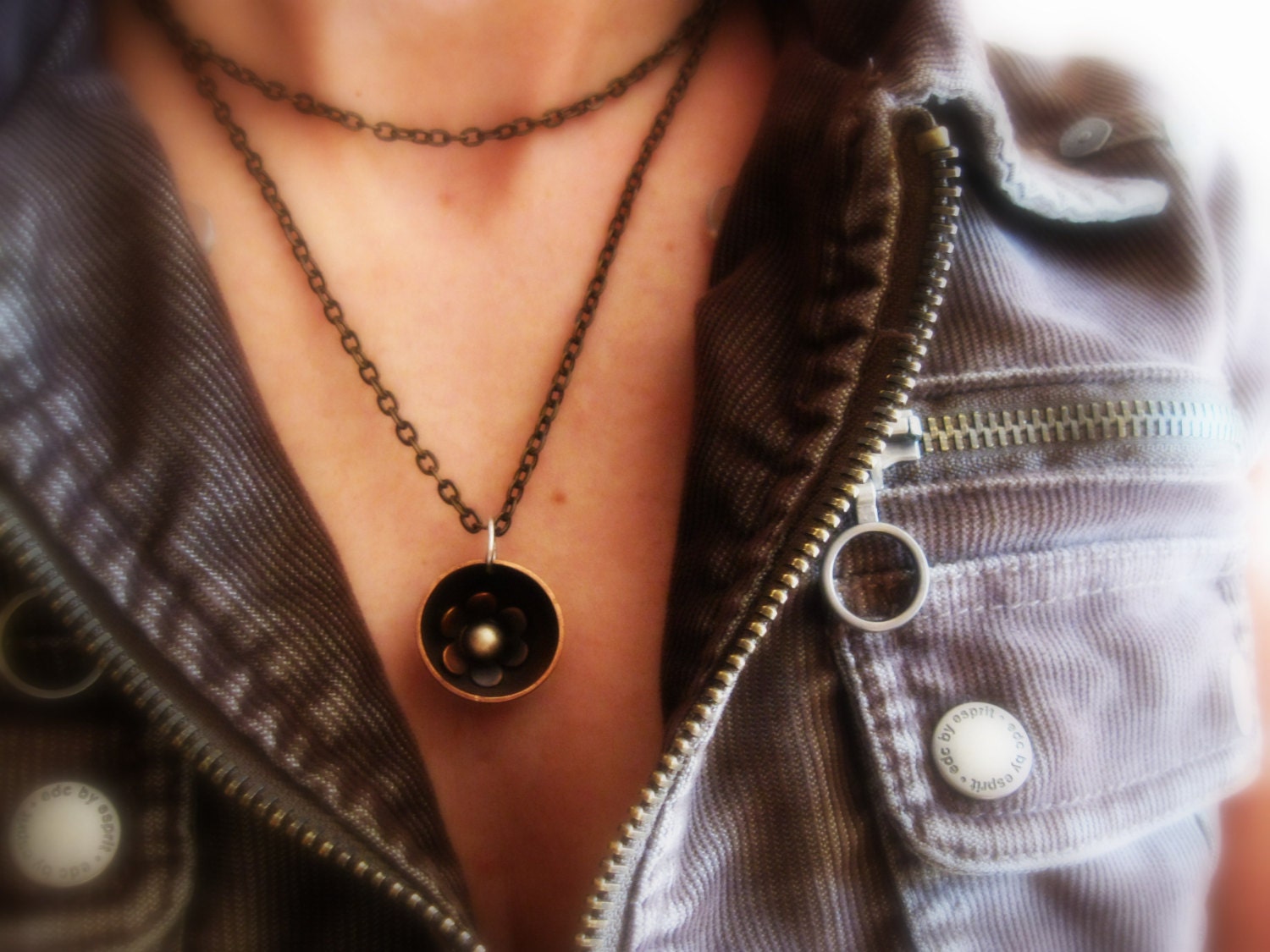 Bowl Necklace Pendant Flower Cup Rustic Copper Brass Sterling Silver Hand Forged Metal Jewelry