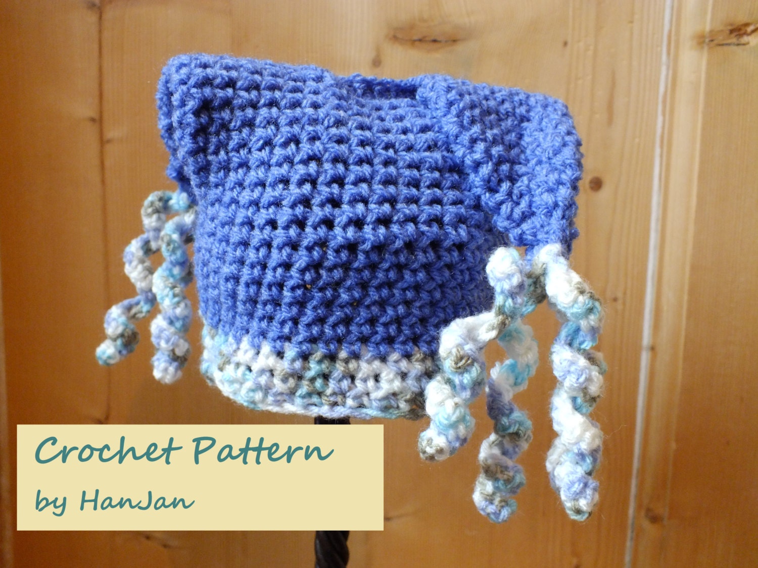 Instant Download PDF Crochet Pattern:  Jester Tassel Hat in 3 sizes, newborn, baby, child, US instructions,quick and easy instructions