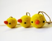 Yellow Wool Felt Chicken Chick Easter Ornament with Loop Hanging, set of 3 - Needle felted Chick Gift Home Decor Decoration Holiday Animal