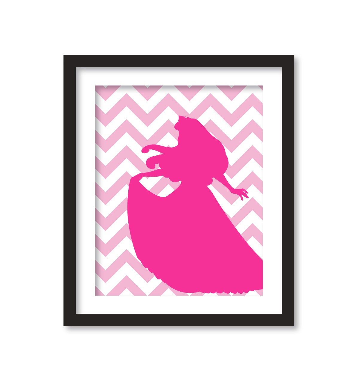 Nursery art - Silhouette of  princess in fuchsia and chevron pink