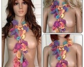 Ooak Unique,womens,ladies,rainbow,pink,purple,green crochet knitted lariat,necklace,neckwarmer,neckband,crochet jewellery,gift for her.