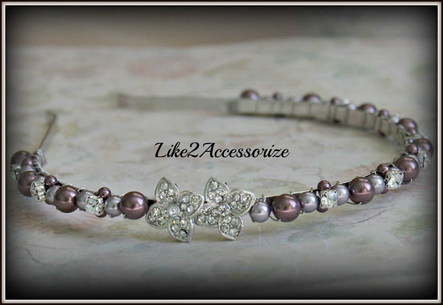 Lavender Burgundy Mauve Brown Swarovski Pearl Bridal Headband Wedding Jewelry Bridal Tiara  Bridal Head Piece Flower Girl Pearl Headband