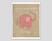 Nursery Children's Room Custom Art Print - 8 x 10 Cute Elephant Poster