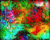 BUTTERFY FEVER Fine Art Print, Bright Bold Colorful Abstract Acrylic Painting Image, Whimsical Magical Mixed Media Rainbow Artwork