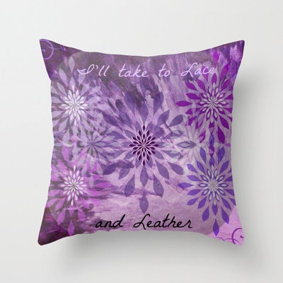 LACE AND LEATHER Stylish Throw Pillow Cover 18 x 18 Decorative Cushioon Britney Lyrics Eggplant Purple Lavender Abstract Painting Decor
