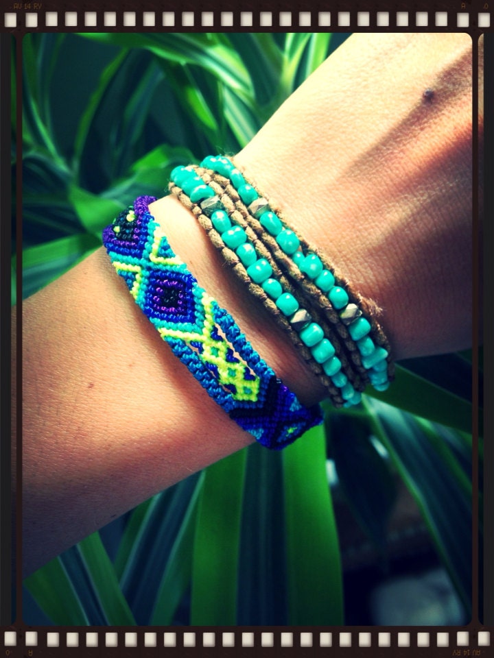 Blue Neon Friendship Bracelet - 12 Strings (026s)