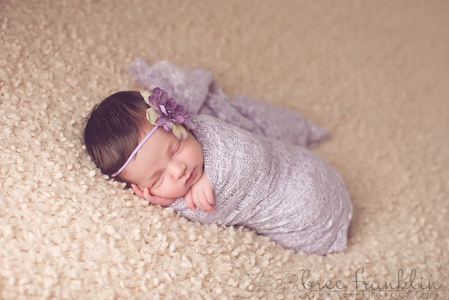 Lavender Silk Baby Flower Headband, Newborn Headband, Baby Girl Flower Headband, Photography Prop