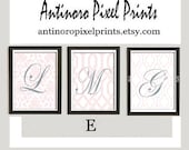 Personalized Initial Nursery Baby Pink Art Print  - Set of (3) 11 x 14 Unframed Art Print, Custom Colors Sizes Available