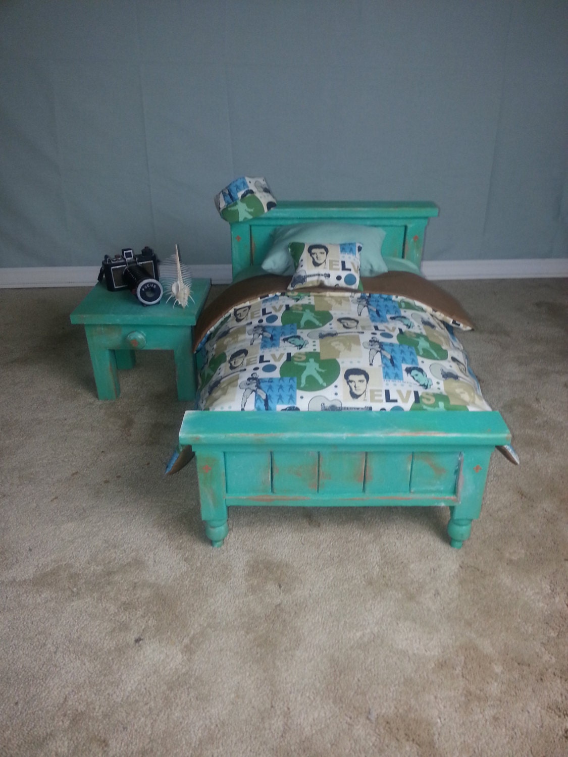 Distressed Newborn Bed, Nightstand, Mattress, & Comforter set  Photography Prop