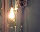 upcycled wine bottle light, swag chandelier with chain. modern lighting, urban lamp