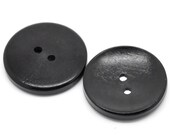 10 Black Wooden Buttons - 30mm (1 1/2 inch)  - 2 Hole - Wood Button  (B19489)