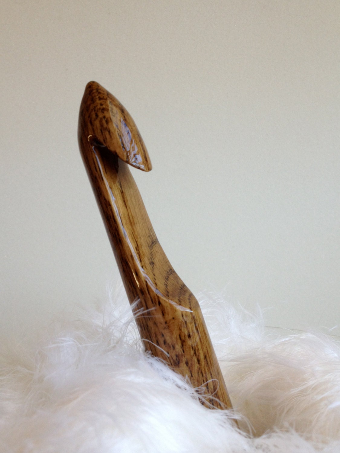 XXL Oak Wooden Crochet Hook  - Handcarved - Brown Stain - 22mm.