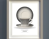 Mid century modern poster print, Upsala Enkeby 'Zebra' porcelain by Eugen Trost, A3 giclée print