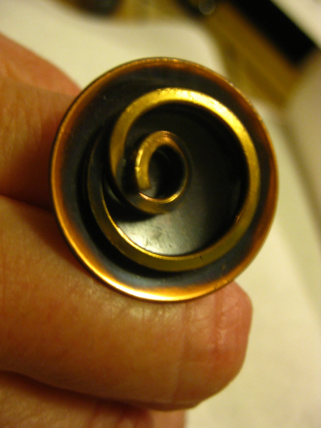 Vintage Statement ring large copper disk with swirl adjustable