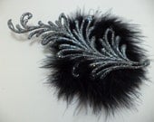 Rockabilly, Psychobilly, Pin Up Girl, Burlesque, Goth, Wedding, Glitter, Black, Feather, Silver, Hair Clip, Fascinator