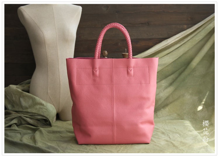 Large Leather Tote Bag - Shopper Bag - Handbag - Shoulder Bag - Ipad Bag - Lady Bag in Pink