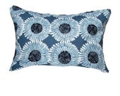 Blue  Pillow Cover - Blue Lumbar Pillow .Decorative Blue Sunflower Pillow Cover  -Blue, Black  and White- 12 x 16", 12 x 17" 12 x 18"