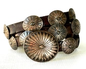 1930's Navajo Sterling Concho Leather Belt signed