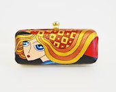 Gold Clotch - Hand painted Clotch-  Leather Clotch - Girl bag- Fancy Clotch- Red small Clotch