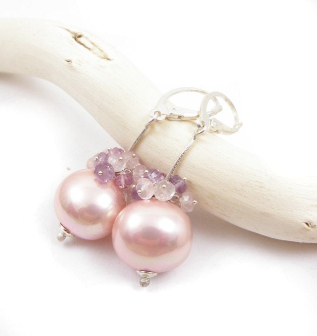 Pastel pink earrings , romantic jewelry , birthstone jewelry , wedding earrings