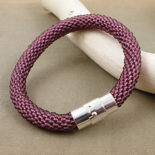 Beaded bracelet, beads crochet rope bracelet , beadwork jewelry , magnetic clasp bracelet ,purple bracelet