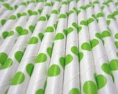 25 Lime Green Polka Dot Paper Straws