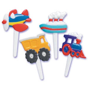 Transportation Cupcake Toppers, Plastic Cupcake Toppers