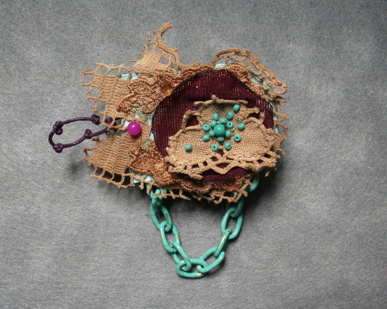 SALE 30% off-CADENA- vintage lace brooch, recycled/upcycled jewelry, sophisticated accessory, hand sewn