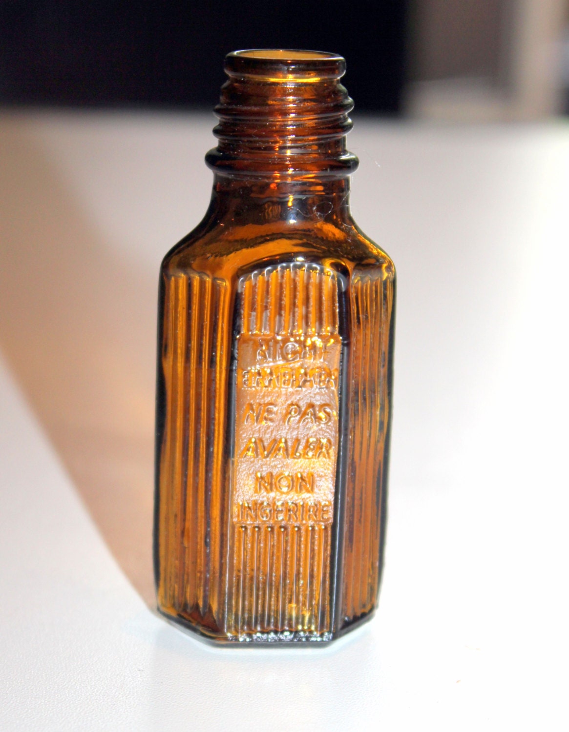 1940s Brown Poison Bottle Small Ridged