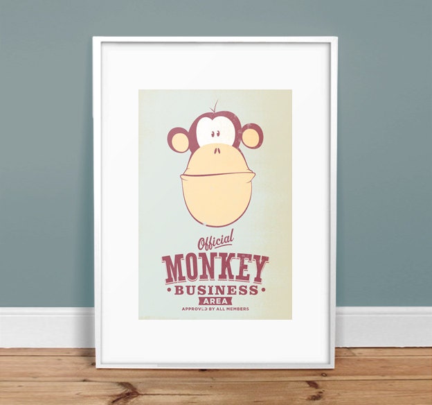 Monkey Business - 13" x 19" Vintage Poster - Retro Art Print - Children Decor