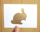 Brass Rabbit Card - Hand painted original card based on brass rabbit figurine - Valentine's Day card, Easter card, Blank card, Birthday card - WingedWorld