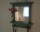 Craftsman Style Mirror with Shelves and Hooks in New leaf green