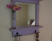 Craftsman Style Mirror with Shelves and Hooks in Winter Amethyst