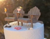 Beach Theme Wedding Cake Topper Adirondack Chairs & Flip Flops - Basic Set - Weathered Brown - by Landscapes In Miniature