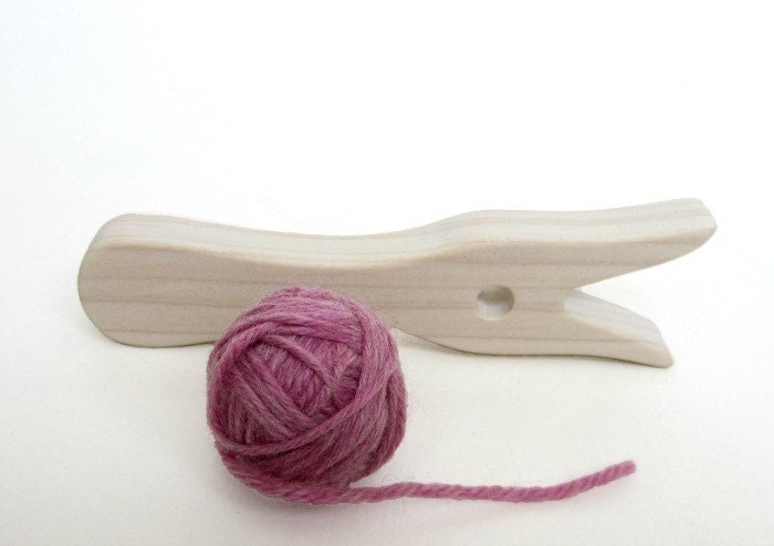 Wooden Knitting Fork and Ball of Yarn - Wooden Lucet and 100% Wool Yarn