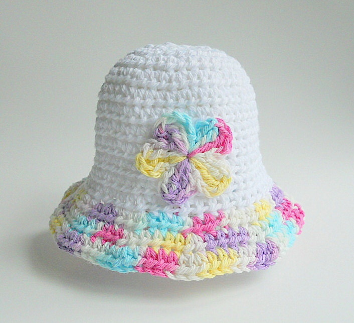 Infant Girl Hat Baby Cotton Cap White Beanie Colorful Flower Pink Yellow Purple Blue Edge Children Summer Clothing 3 - 6 Months Spring