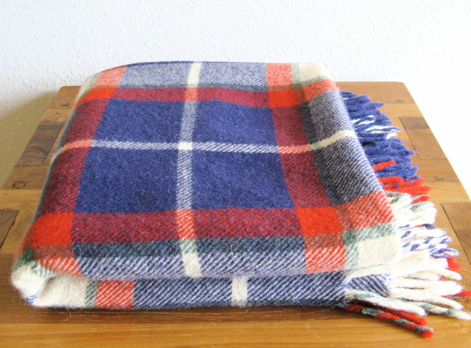 Blue and Red Plaid Wool Blanket